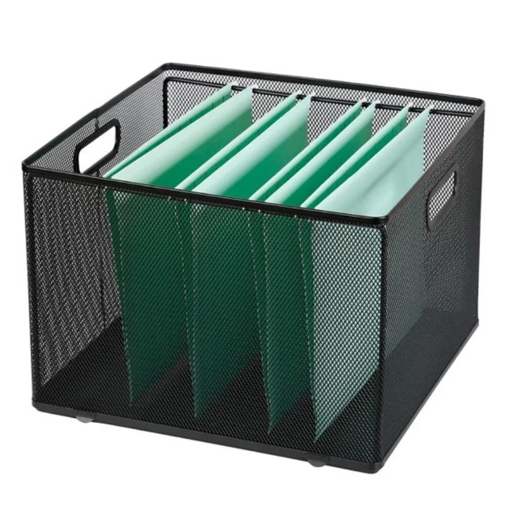 Black Mesh Crate File Organizer Box